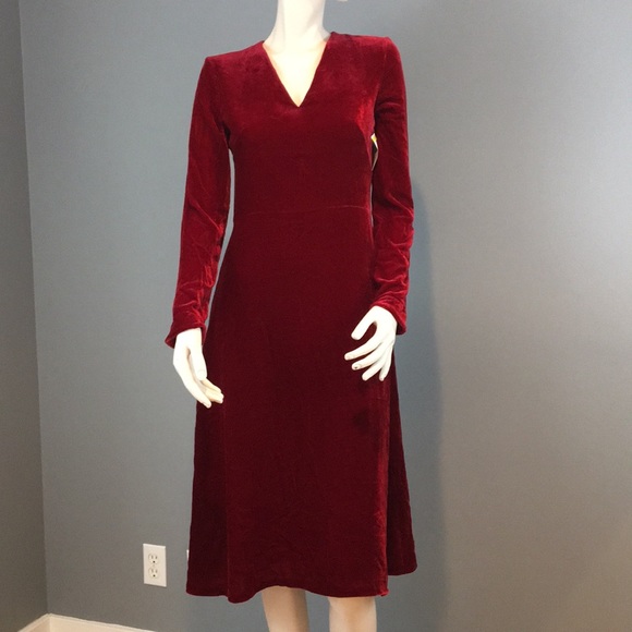 NWT Akris Punto Red Velvet V-Neck Midi Dress Sz 2 - Picture 2 of 16